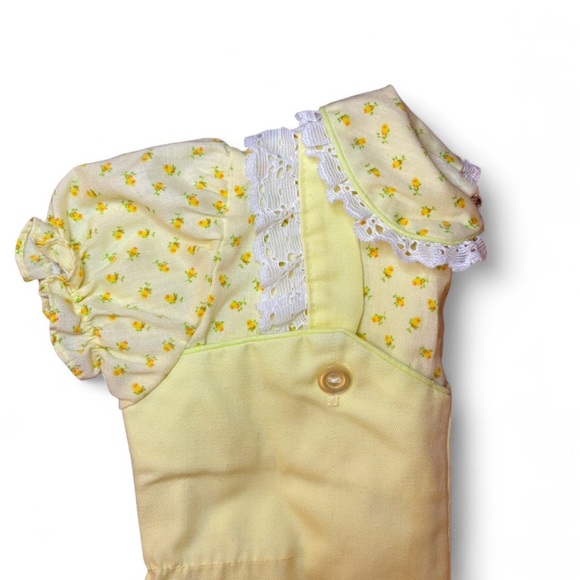 Vintage 70s Yellow Girls Overalls Romper 12 Months Floral Snap Buttons - Picture 7 of 7